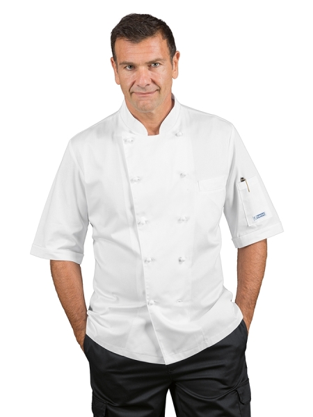 Giacche da chef personalizzate bianche Isacco Alabama in cotone manica corta