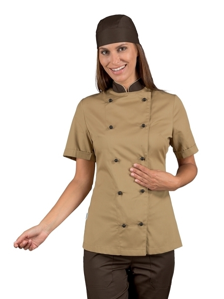 Giacca Chef donna personalizzata in poliestere e cotone Isacco Lady Chef Button