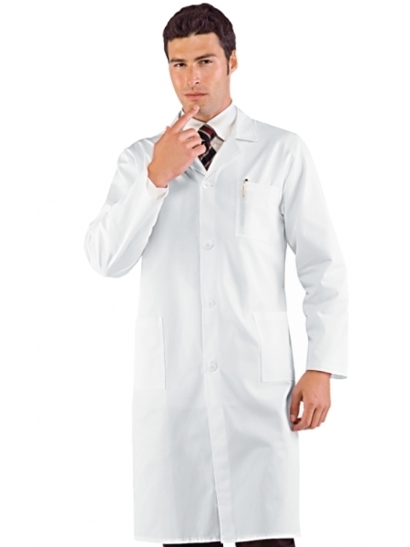 Camice medico bianco personalizzato uomo manica lunga in cotone Isacco - 190gr.