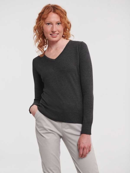 Maglione da donna personalizzabile Russell Ladies' V-Neck Knitted Pullover