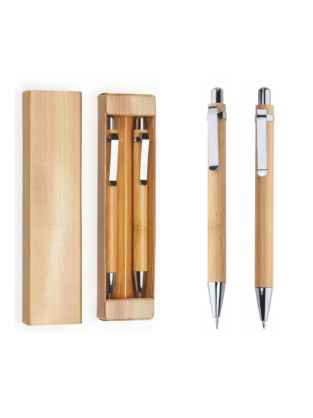 Set in scatola di 2 penne, una biro e una matita blu da personalizzare -  Set in scatola di penne e matita blu con testo inciso - Set di penne
